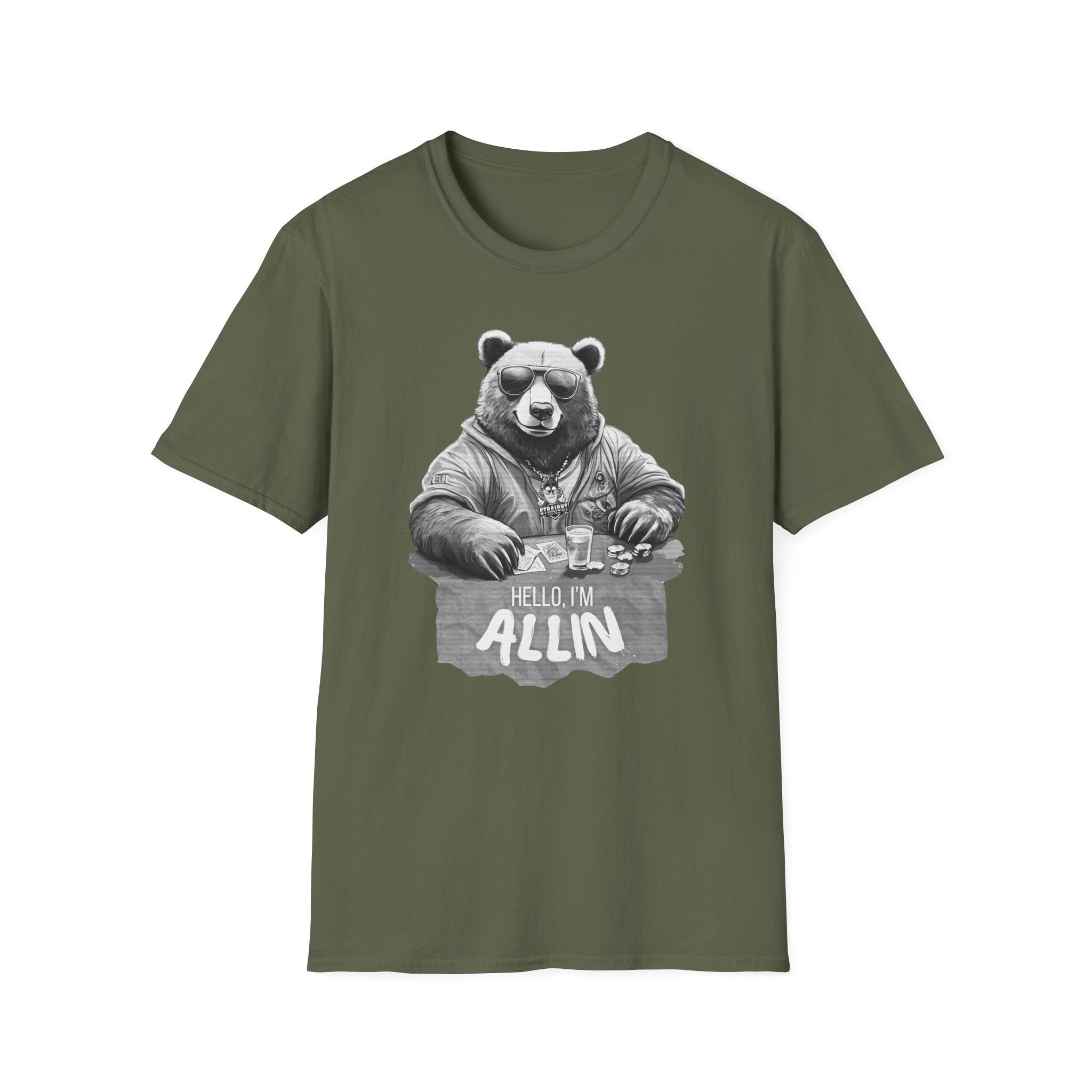 ALLIN Lucky Gambling Bear T-Shirt, Roll the Dice Tee, Straight Fire Picks Top, Casino Lover Gift, Poker Night Shirt