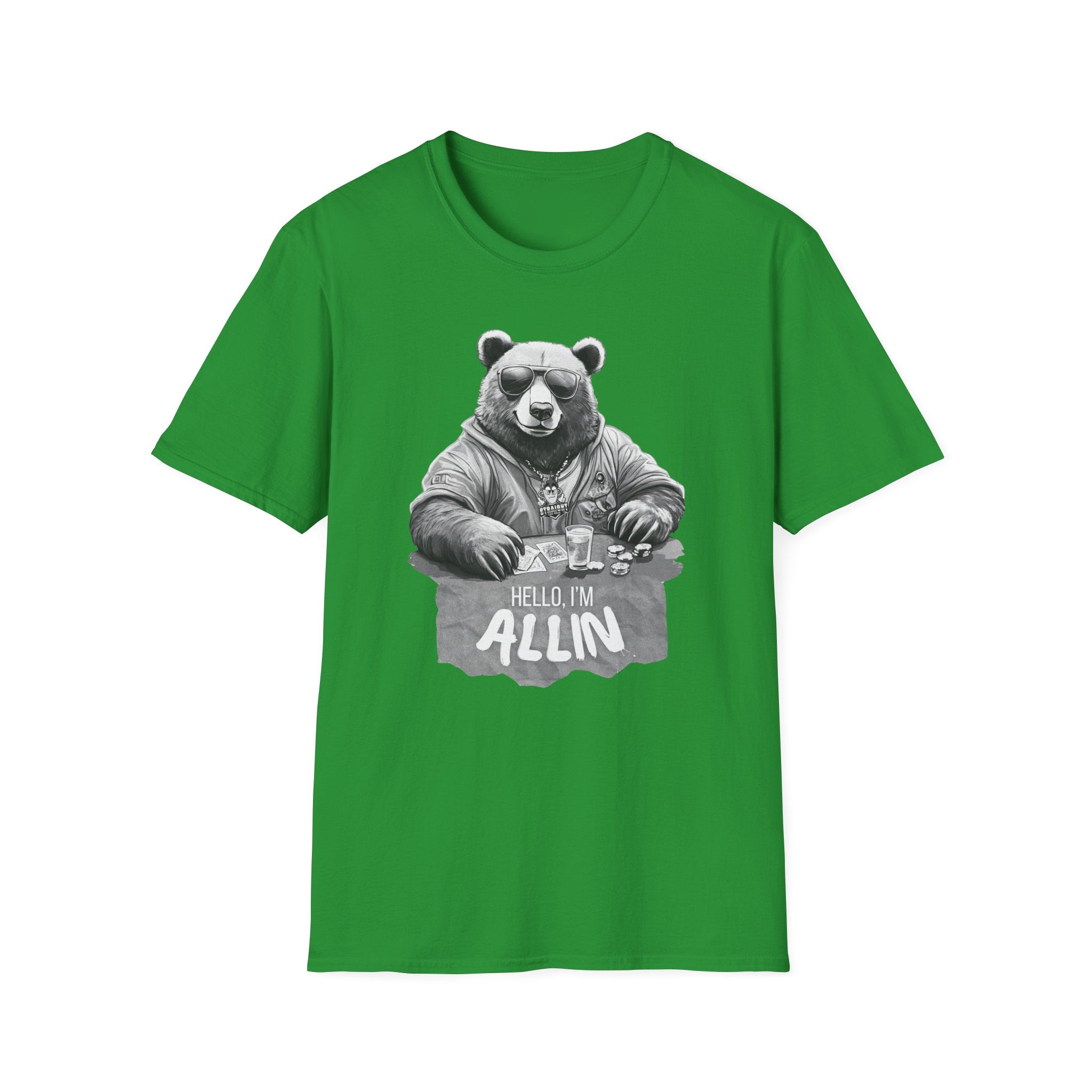 ALLIN Lucky Gambling Bear T-Shirt, Roll the Dice Tee, Straight Fire Picks Top, Casino Lover Gift, Poker Night Shirt