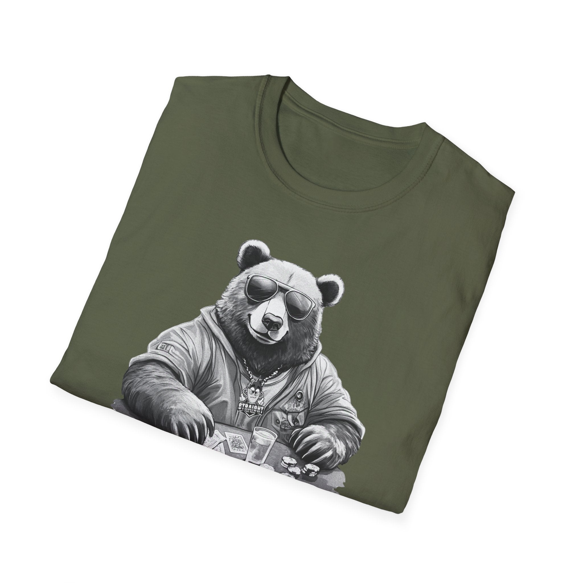 ALLIN Lucky Gambling Bear T-Shirt, Roll the Dice Tee, Straight Fire Picks Top, Casino Lover Gift, Poker Night Shirt