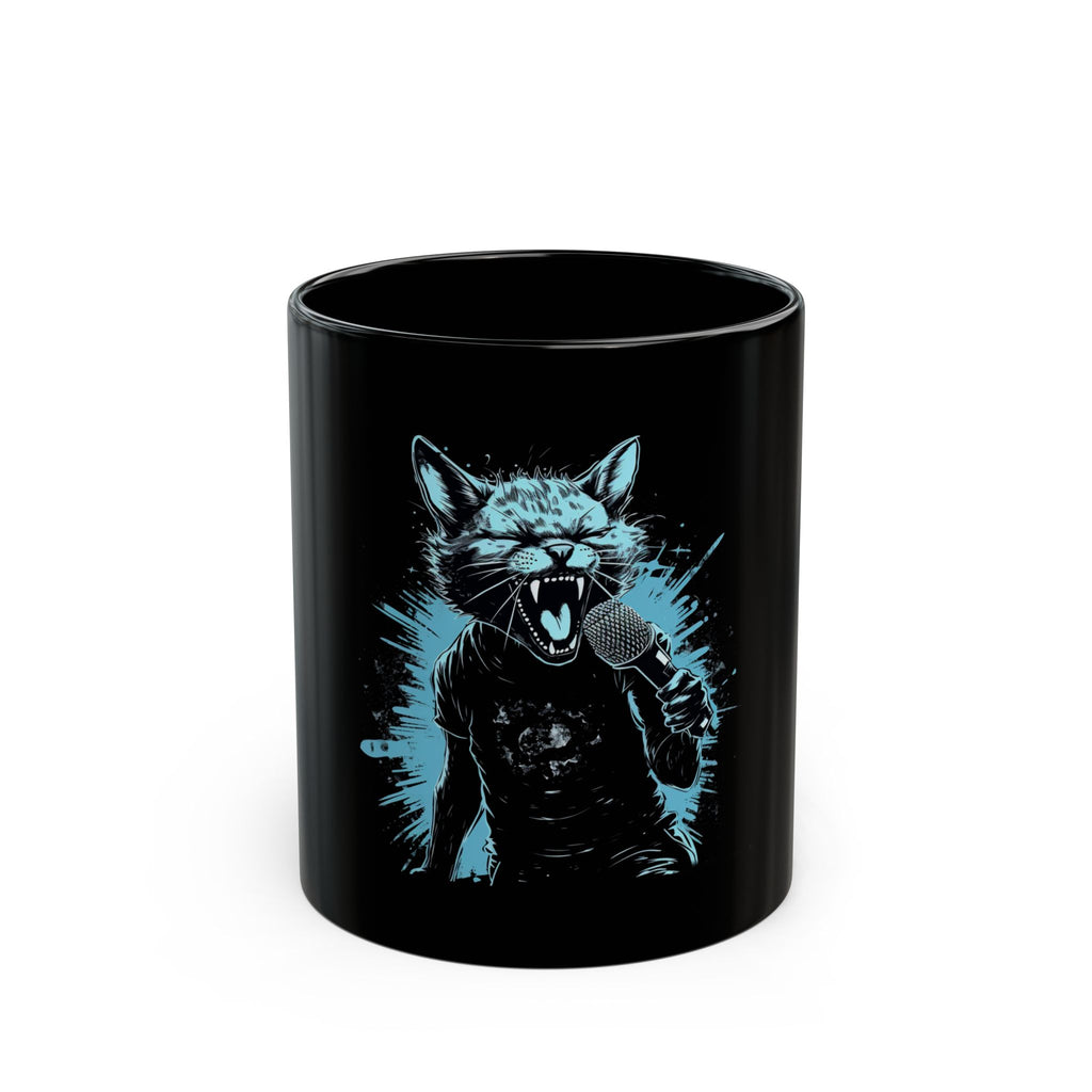 Rockstar Cat Coffee Mug - Start Your Day Like a Legend! Black Ceramic Cup, Funny Cat Lover Gift, Unique Tea Mug, Cool Cat Coffee Cup